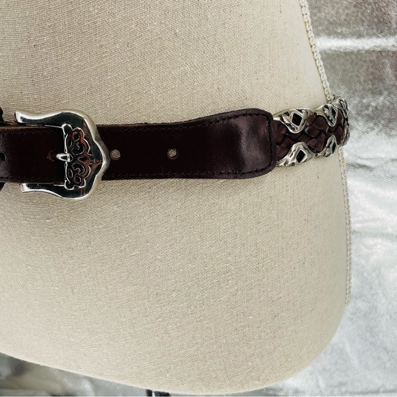 Vintage Capezio Brown Braided Western Gothic Leather Belt w/Silver Accents main image 10